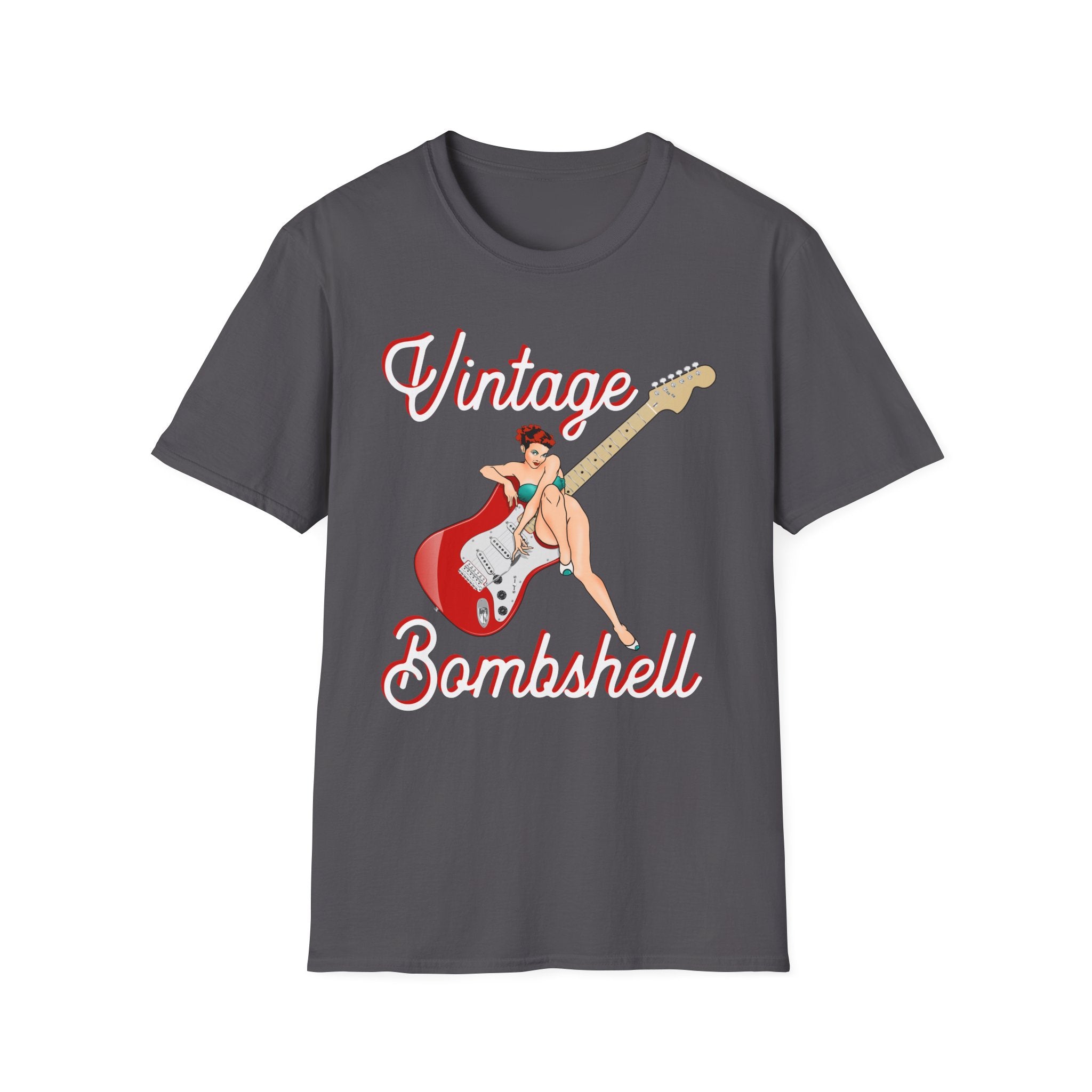 Vintage Bombshell Pin Up Girl Guitar T-Shirt