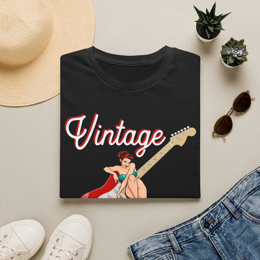 Vintage Bombshell Pin Up Girl Guitar T-Shirt