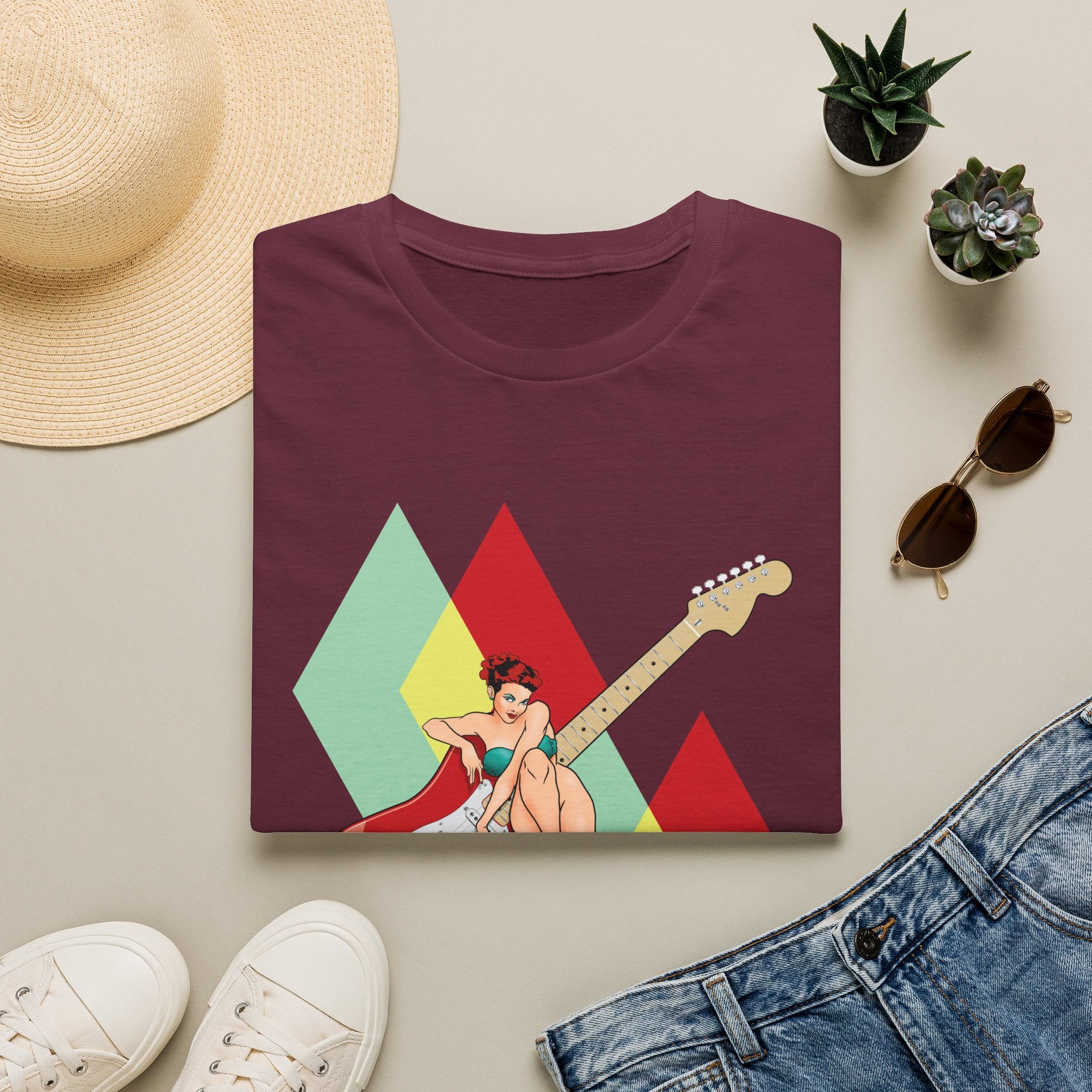 Vintage Electric Guitar Pinup Girl T-Shirt