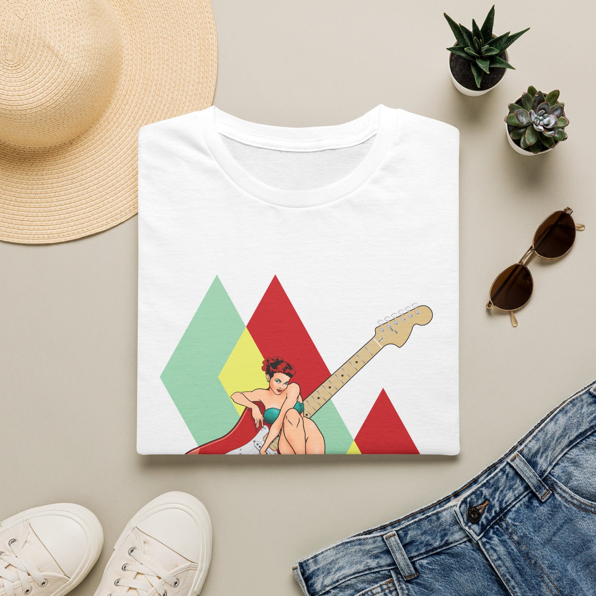 Vintage Electric Guitar Pinup Girl T-Shirt