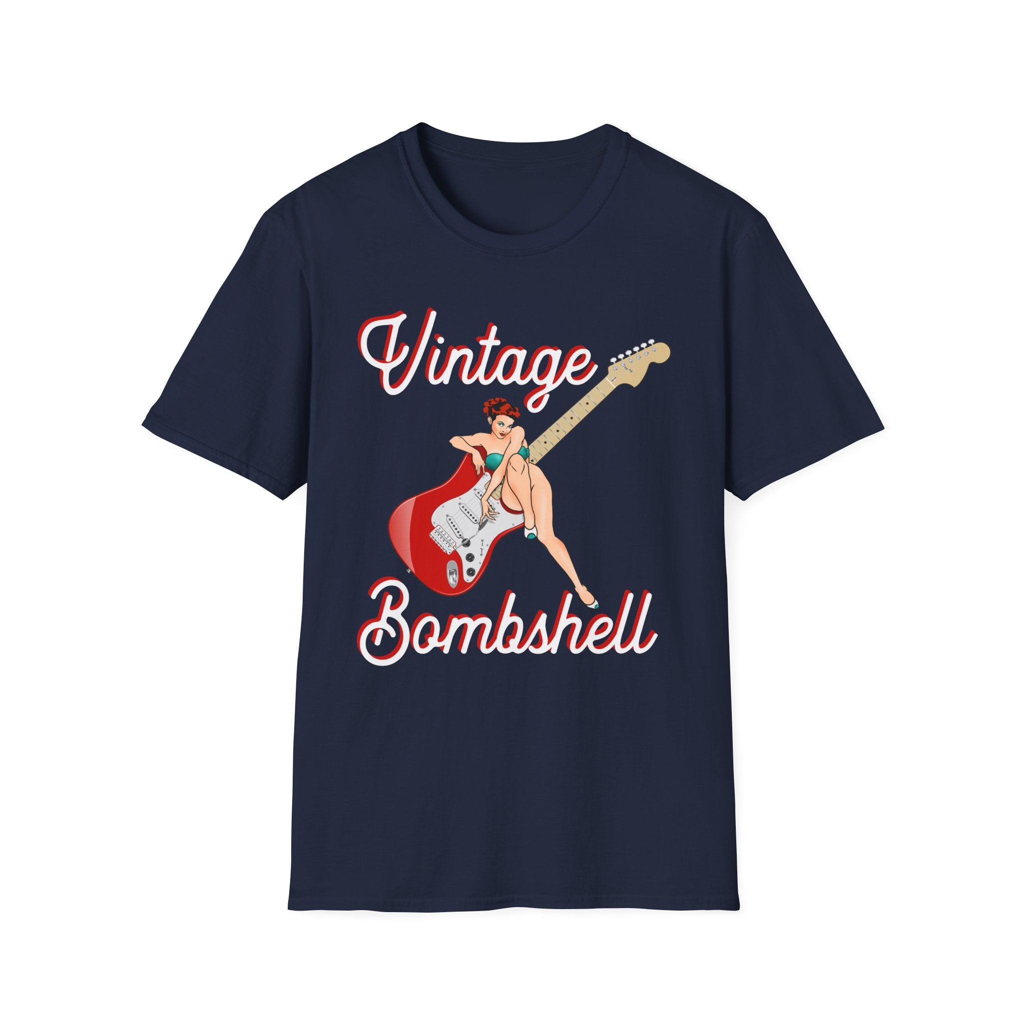 Vintage Bombshell Pin Up Girl Guitar T-Shirt