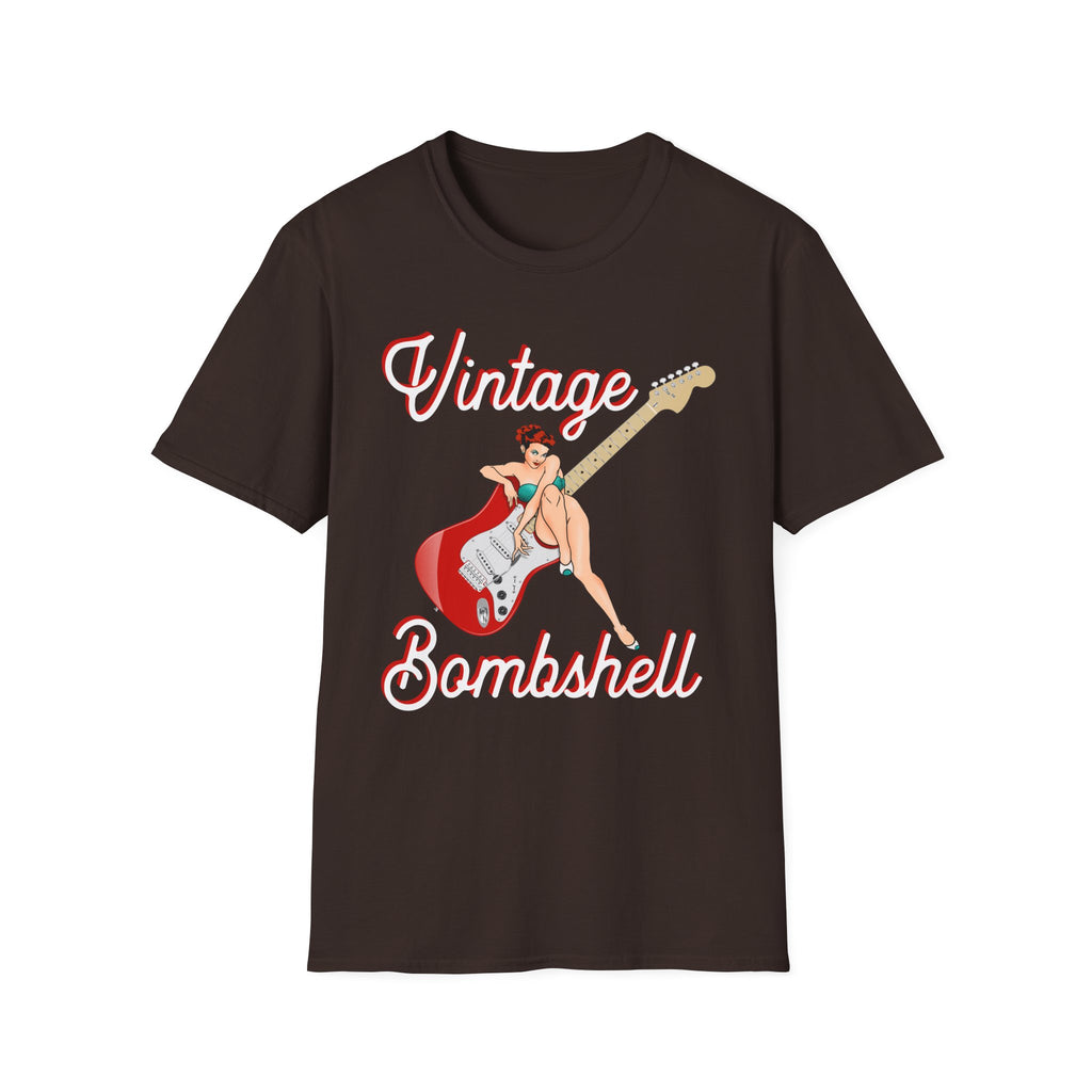 Vintage Bombshell Pin Up Girl Guitar T-Shirt