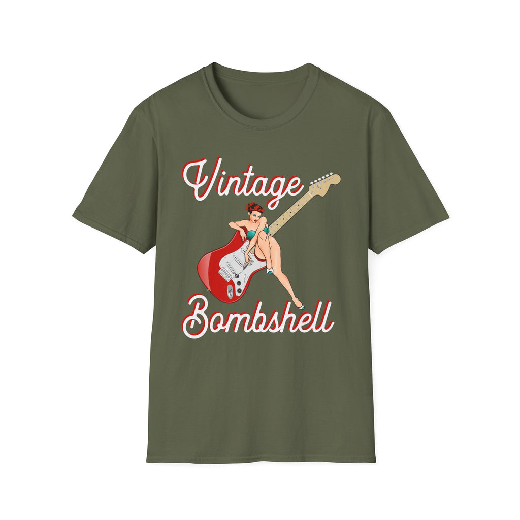 Vintage Bombshell Pin Up Girl Guitar T-Shirt