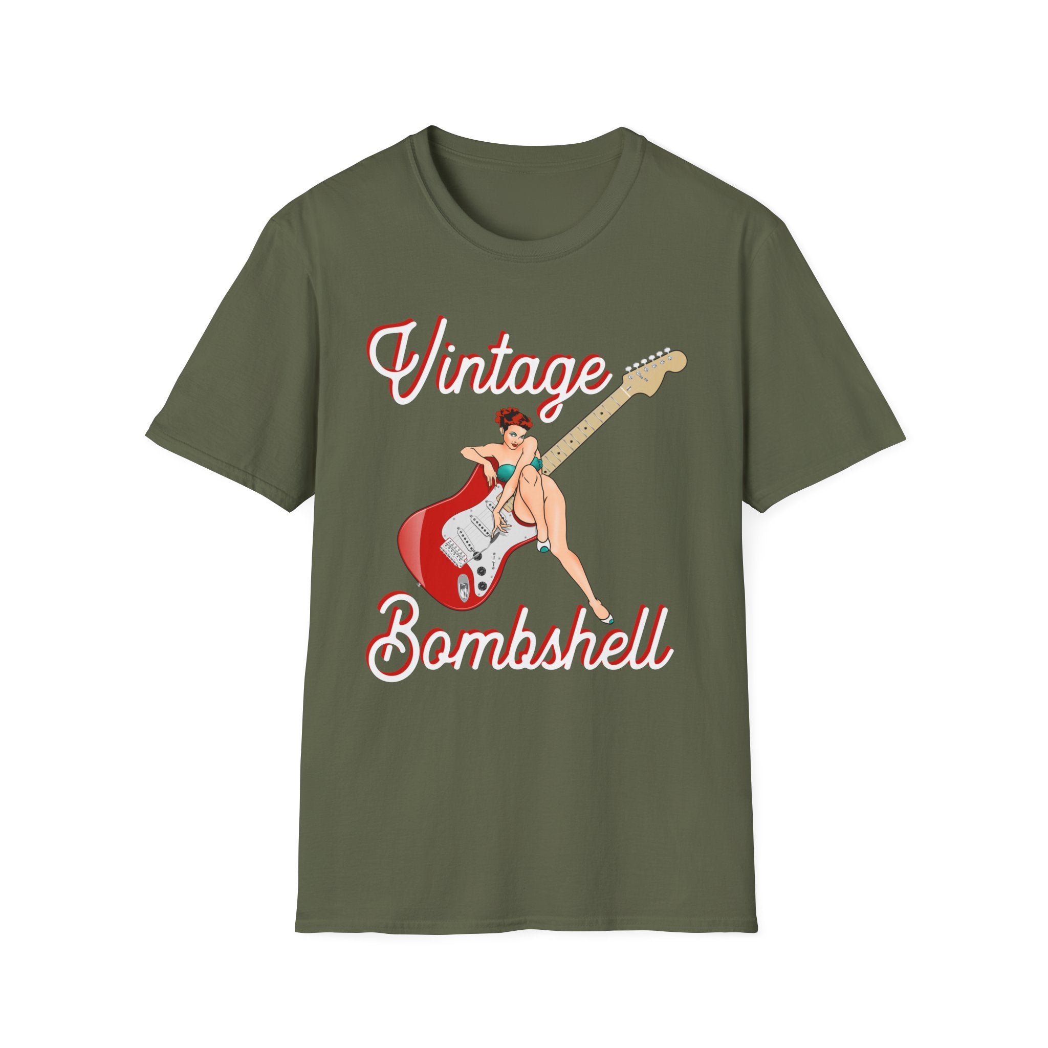 Vintage Bombshell Pin Up Girl Guitar T-Shirt