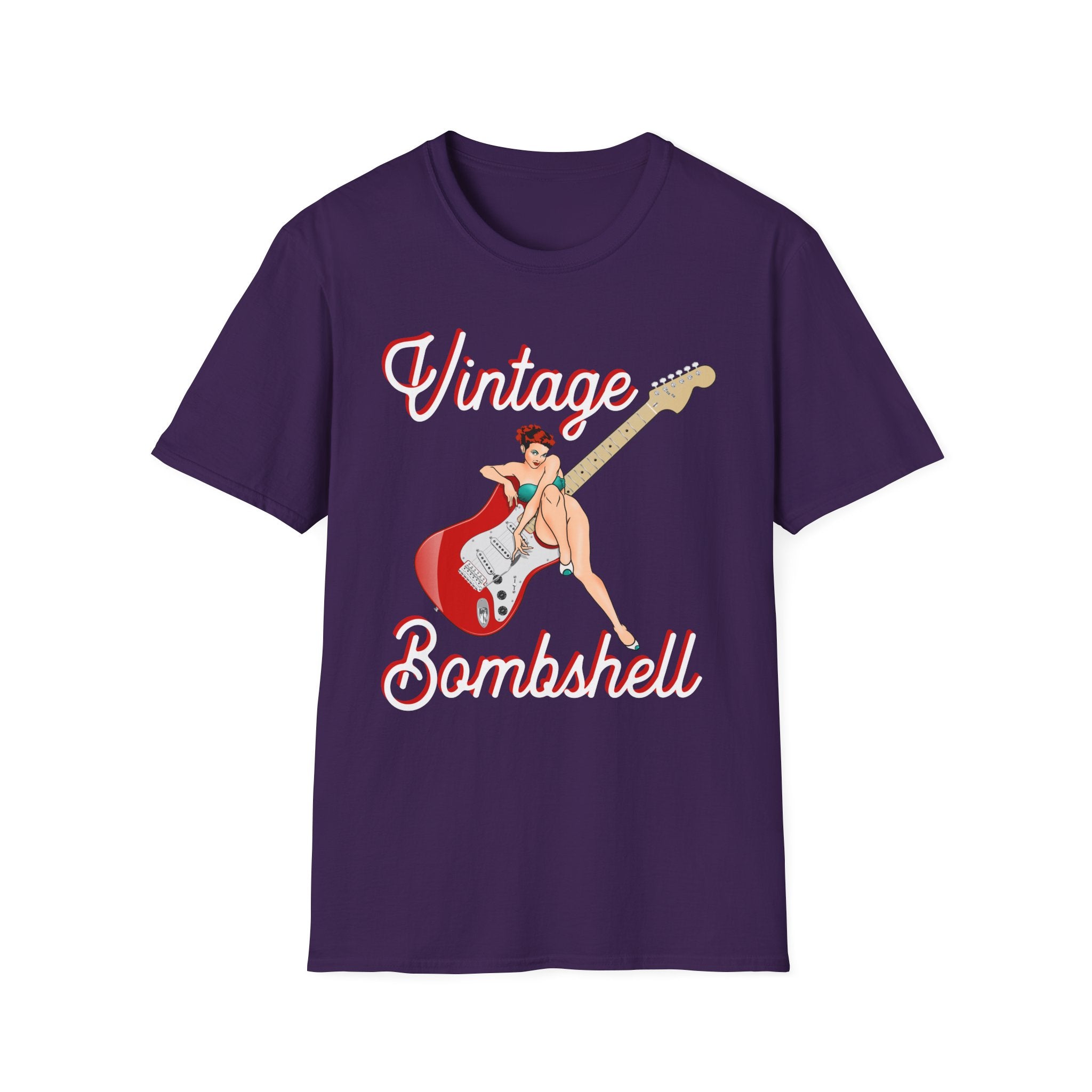 Vintage Bombshell Pin Up Girl Guitar T-Shirt