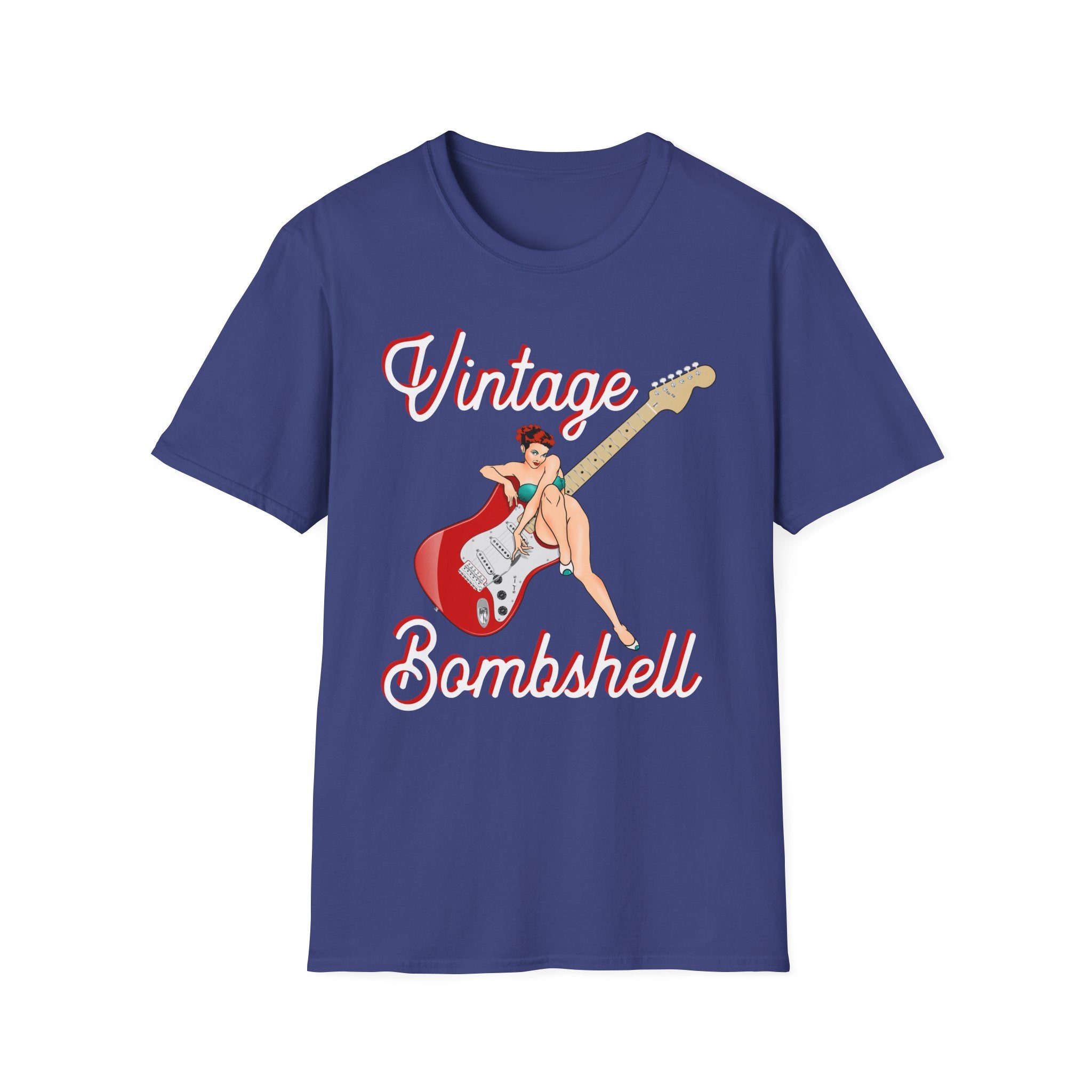 Vintage Bombshell Pin Up Girl Guitar T-Shirt