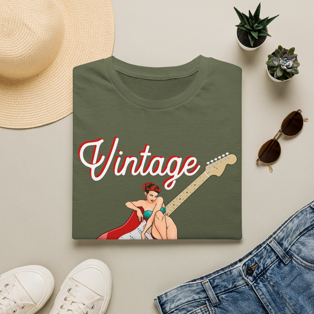 Vintage Bombshell Pin Up Girl Guitar T-Shirt