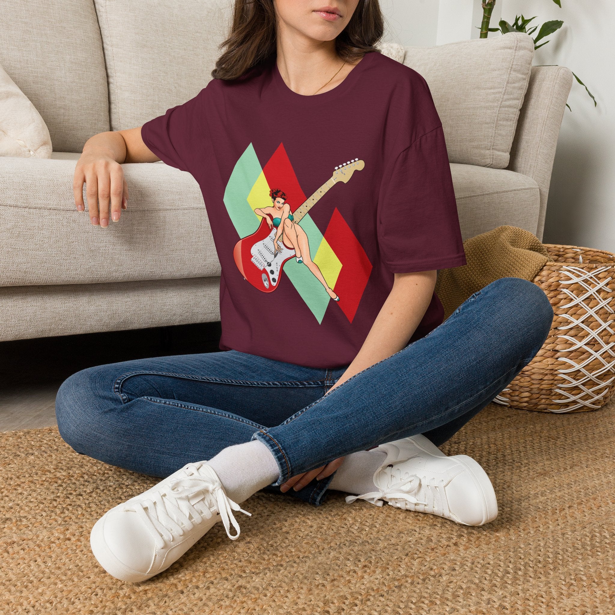 Vintage Electric Guitar Pinup Girl T-Shirt