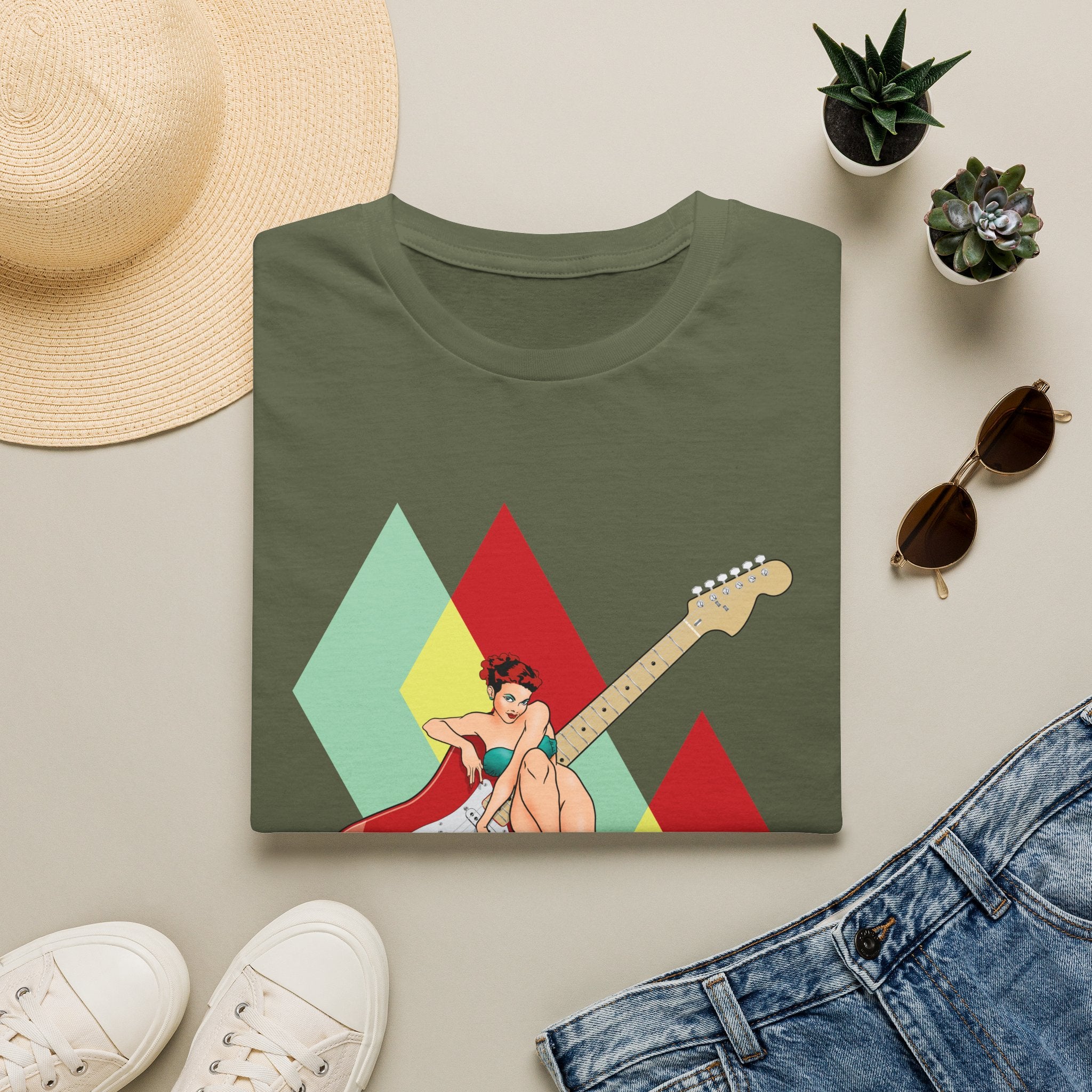 Vintage Electric Guitar Pinup Girl T-Shirt